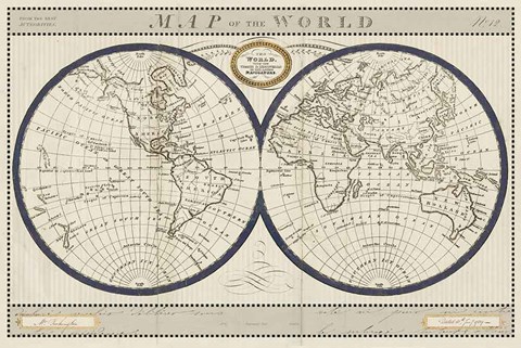 Framed Torkingtons World Map with Indigo Print