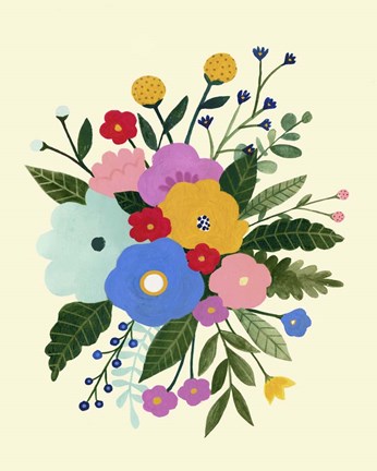 Framed Primary Blooms I Print