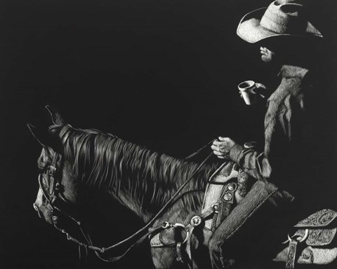 Framed Cowboy Scratchboard I Print