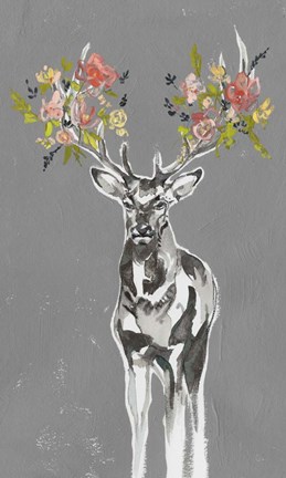 Framed Deer &amp; Flowers II Print