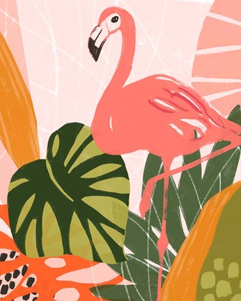 Framed Jungle Flamingo I Print