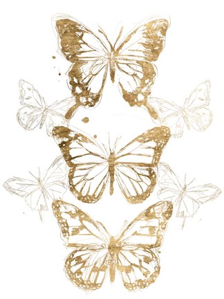 Framed Gold Butterfly Contours I Print