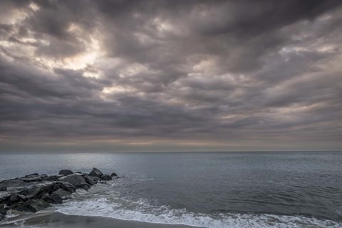 Framed Sunrise On Stormy Beach Landscape, Cape May National Seashore, NJ Print
