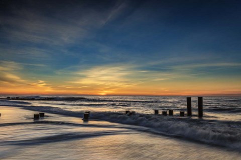 Framed Sunrise On Winter Shoreline 2, Cape May National Seashore, NJ Print