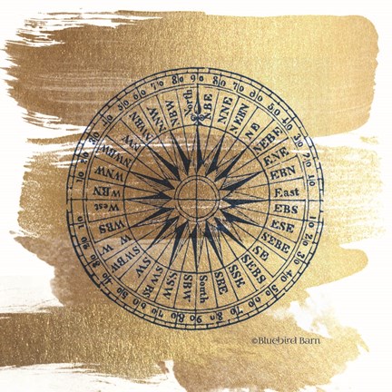 Framed Brushed Gold Compass Print