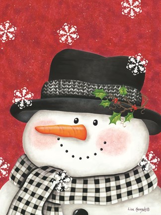 Framed Holly &amp; Black Plaid Snowman Print