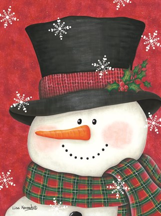 Framed Holly &amp; Red Plaid Snowman Print