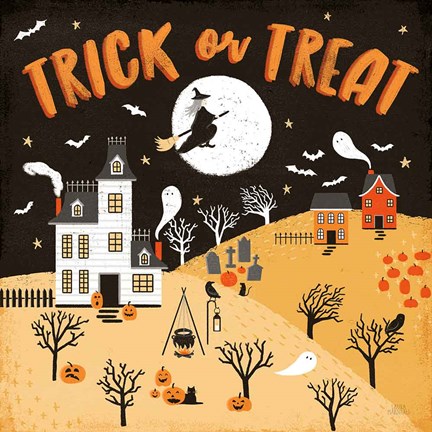 Framed Spooky Village III Orange Print