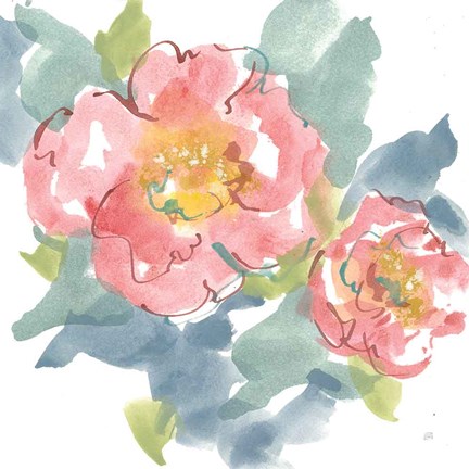 Framed Peony in the Pink I on White Print