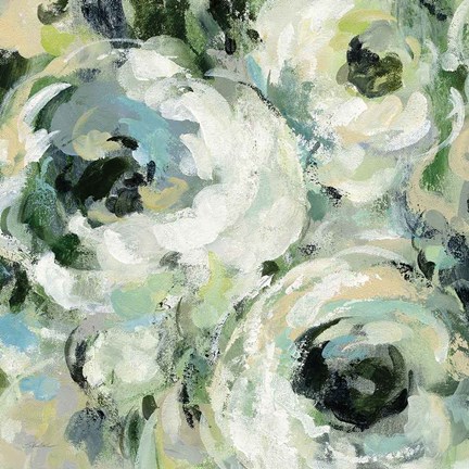 Framed Sage and Neutral Peonies II Print