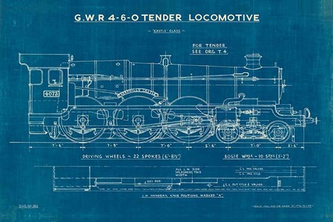 Framed Locomotive Blueprint I Print