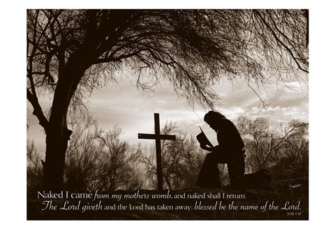 Framed Cowboy at the Cross (Naked I came from my mother&#39;s womb...) Print
