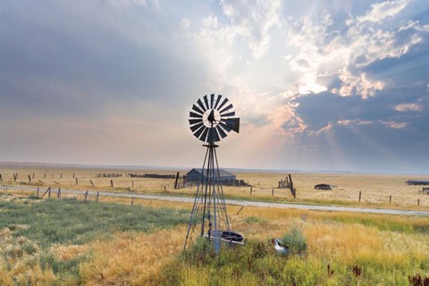 Framed Windmill Sunset Print