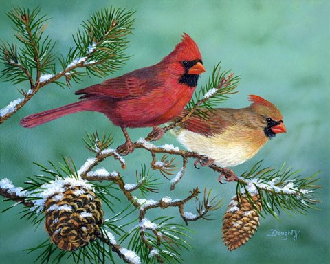 Framed Winter Morning Cardinals Print