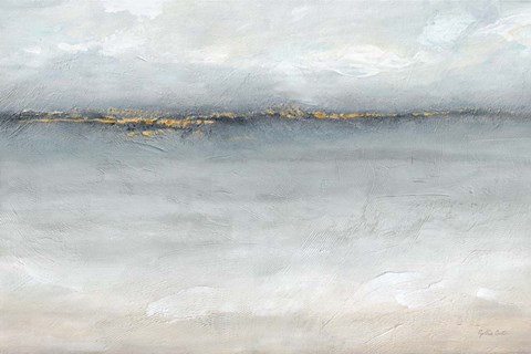 Framed Serene Sea Grey Gold Landscape Print