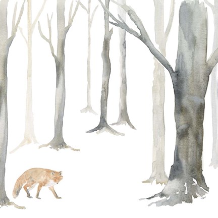Framed Winter Forest Fox Print