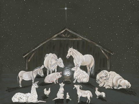 Framed Animal Nativity Scene Print