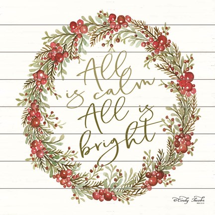 Framed All is Calm Berry Wreath Print