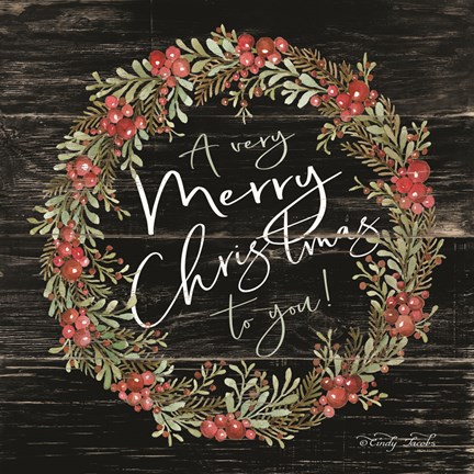 Framed Very Merry Christmas Wreath Print