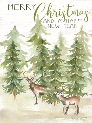 Framed Merry Christmas &amp; Happy New Year Deer Print