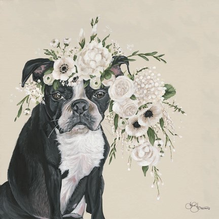 Framed Dog and Flower Print
