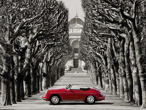 Framed Roadster in Tree Lined Road, Paris Print