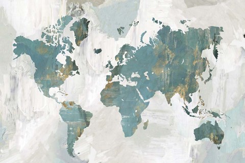Framed Teal World Map Print