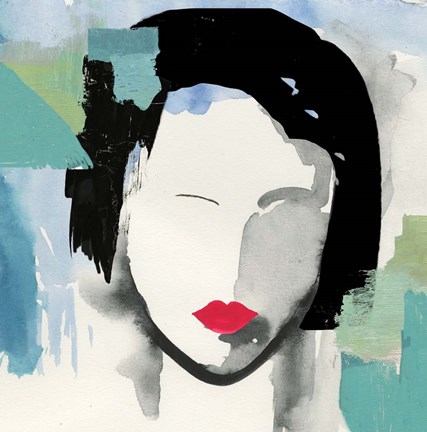 Framed Girl with Red Stripes II Print