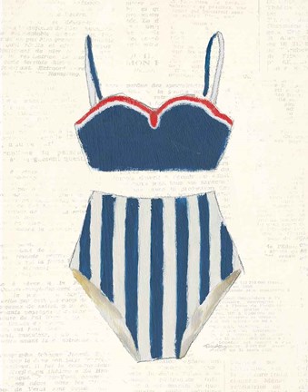 Framed Retro Swimwear III Newsprint Print