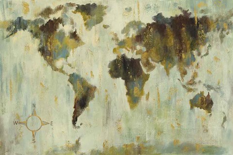 Framed Bronze World Map Print