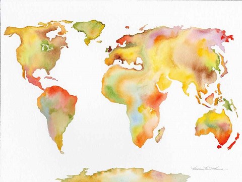 Framed Watercolor World Map Print