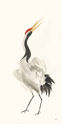 Framed Scroll Crane I Warm Print