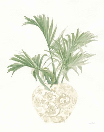 Framed Palm Chinoiserie II Sage Print