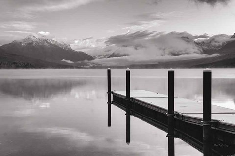 Framed Lake McDonald Dock BW Print