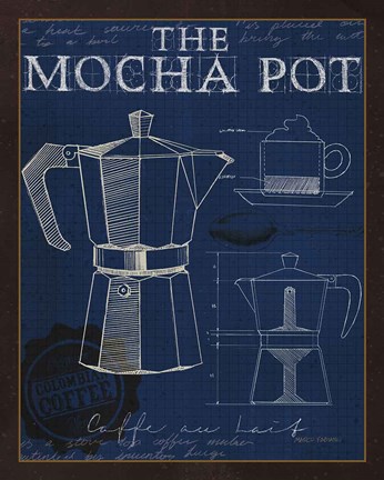 Framed Coffee Blueprint II Indigo Print
