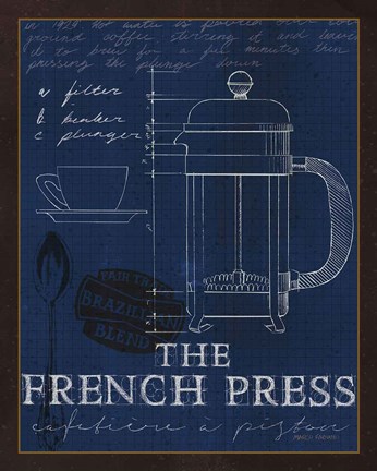 Framed Coffee Blueprint I Indigo Print