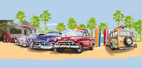 Framed 50s Surf Cars I Print