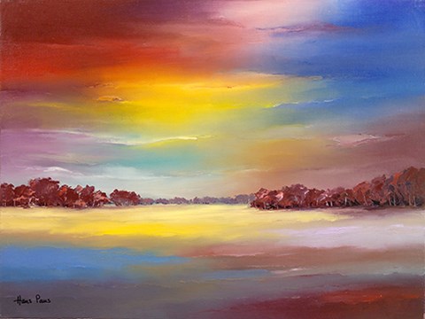 Framed Landscape with Red Sky Print