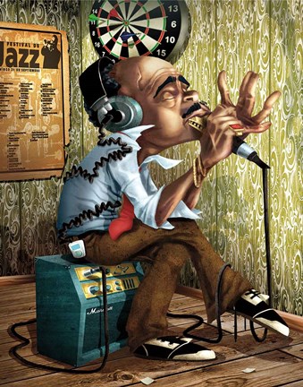 Framed Bluesman Harmonica Print