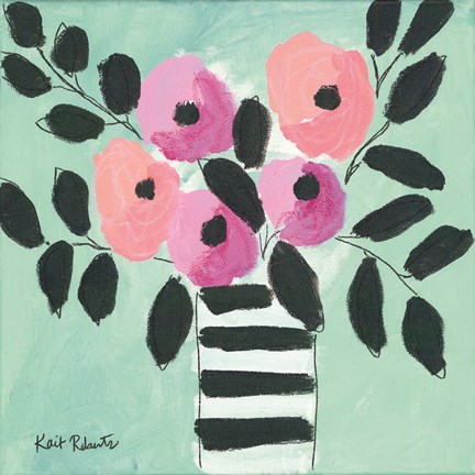 Framed Blooms &amp; Stripes Print