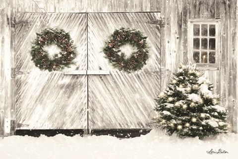 Framed Christmas Barn Doors Print