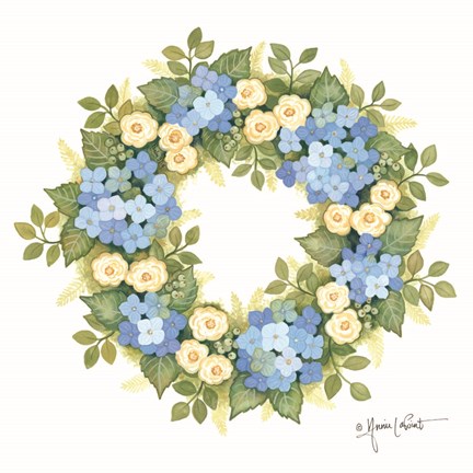 Framed Hydrangeas in Bloom Wreath Print