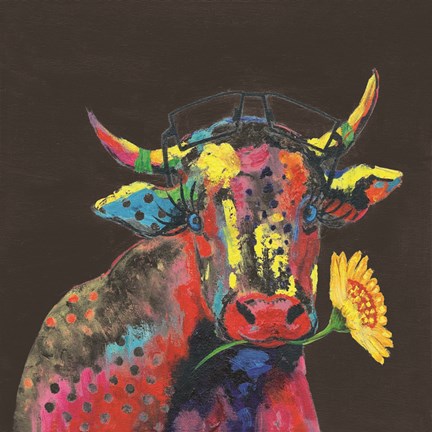 Framed Cow in Dark Gary Print