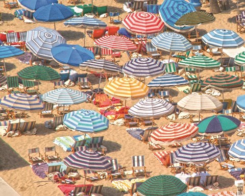 Framed Umbrellas on Beach I Print