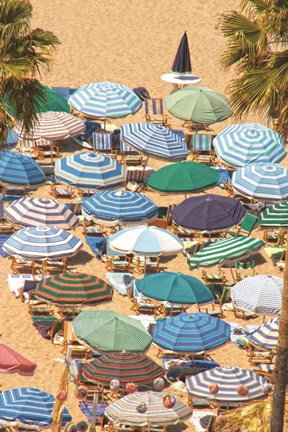 Framed Umbrellas on Beach II Print