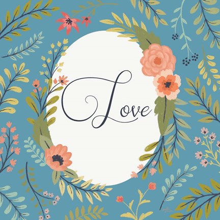 Framed Retro Garden II Blue Love Print