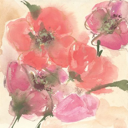 Framed Coral Blooms I Dark Green Print