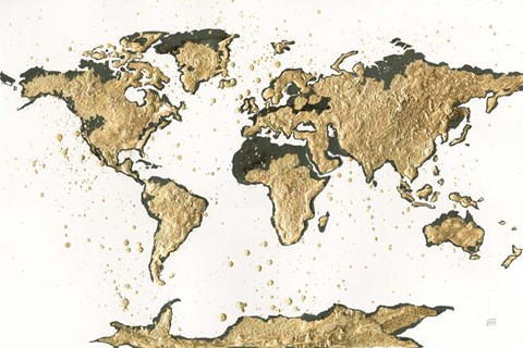 Framed World Map Gold Leaf Print