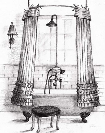 Framed Elegant Bath I BW Crop Print