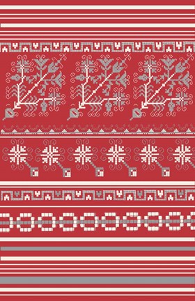 Framed Nordic Cross Stitch Red Print